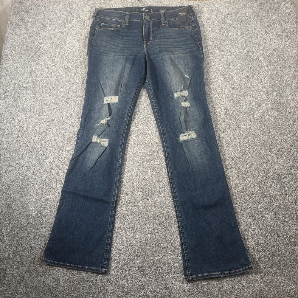 Hollister Low Rise Bootcut Jeans Juniors 15L 34x32 Blue Distressed Stretch Denim